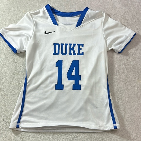 Nike Duke University Women’s Lacrosse Jersey Size Medium White and Blue #14 - Picture 1 of 5